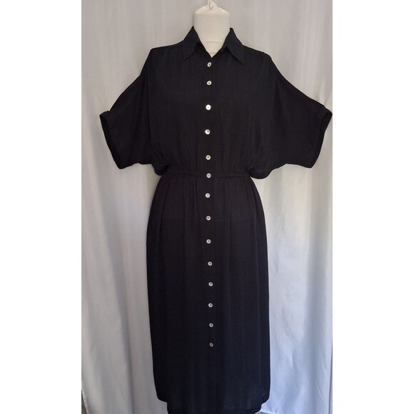Together Dresses & Skirts - VTG 90s oversized midi Button down Crinkle shirt dress Pockets grunge sz 6